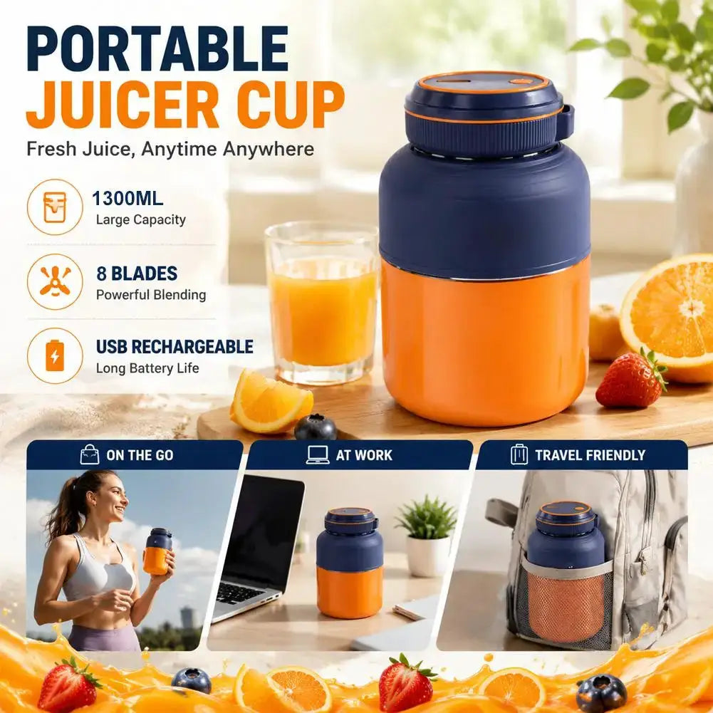 1300ml Portable Fruit Juice Blenders Summer Personal Electric Mini Bottle Home USB Juicer Cup Machine For Smoothies/Ice/ Fruits from PriceLows™