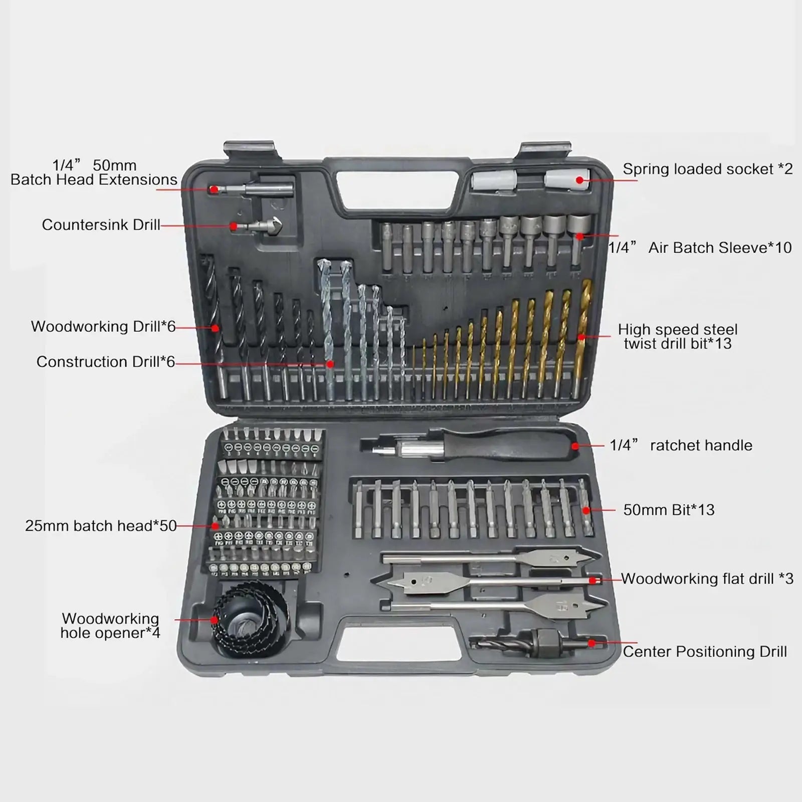 111 Pcs Tool Set Multifunctional Woodworking Tools Twist Drill Batch Screwdriver Woodworking Drill Flat Drill Hole Opener Set from PriceLows™