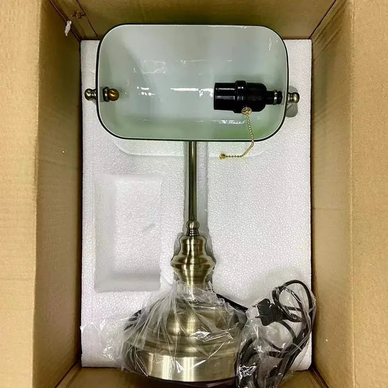 Vintage glass banker‘s lamp zipper switch desk lamp bedroom home stuy restaurant library office light night lamp from PriceLows™