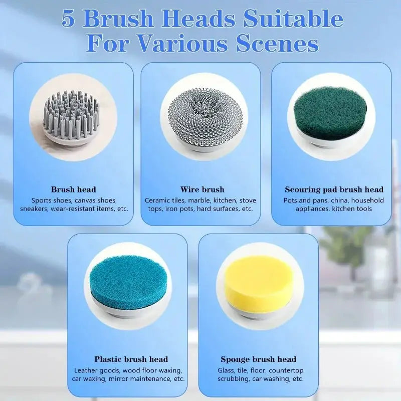 Electric Spin Scrubber | 5 Brush Heads | 3 Speed | Handheld Shower Scrubber