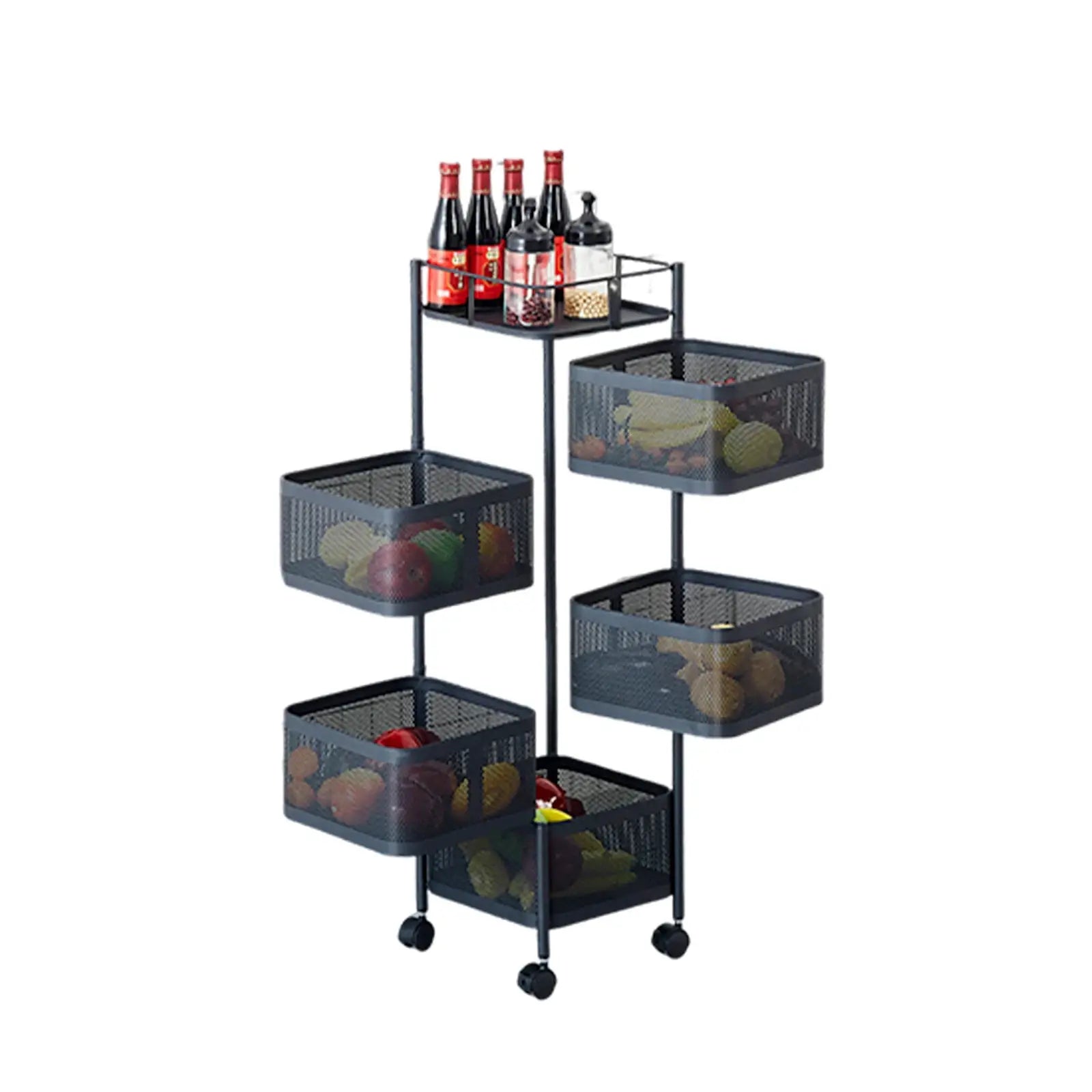 Five Layers 360 Degree Rotatable Trolley Storage Rack, Carbon Steel Storage Rack, Kitchen Vegetable Rack, Snack Storage Rack from PriceLows™