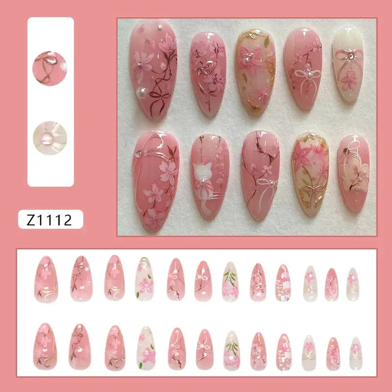 Press On Nails | Wine Red Blush | Flower Print | 24 Piece Set
