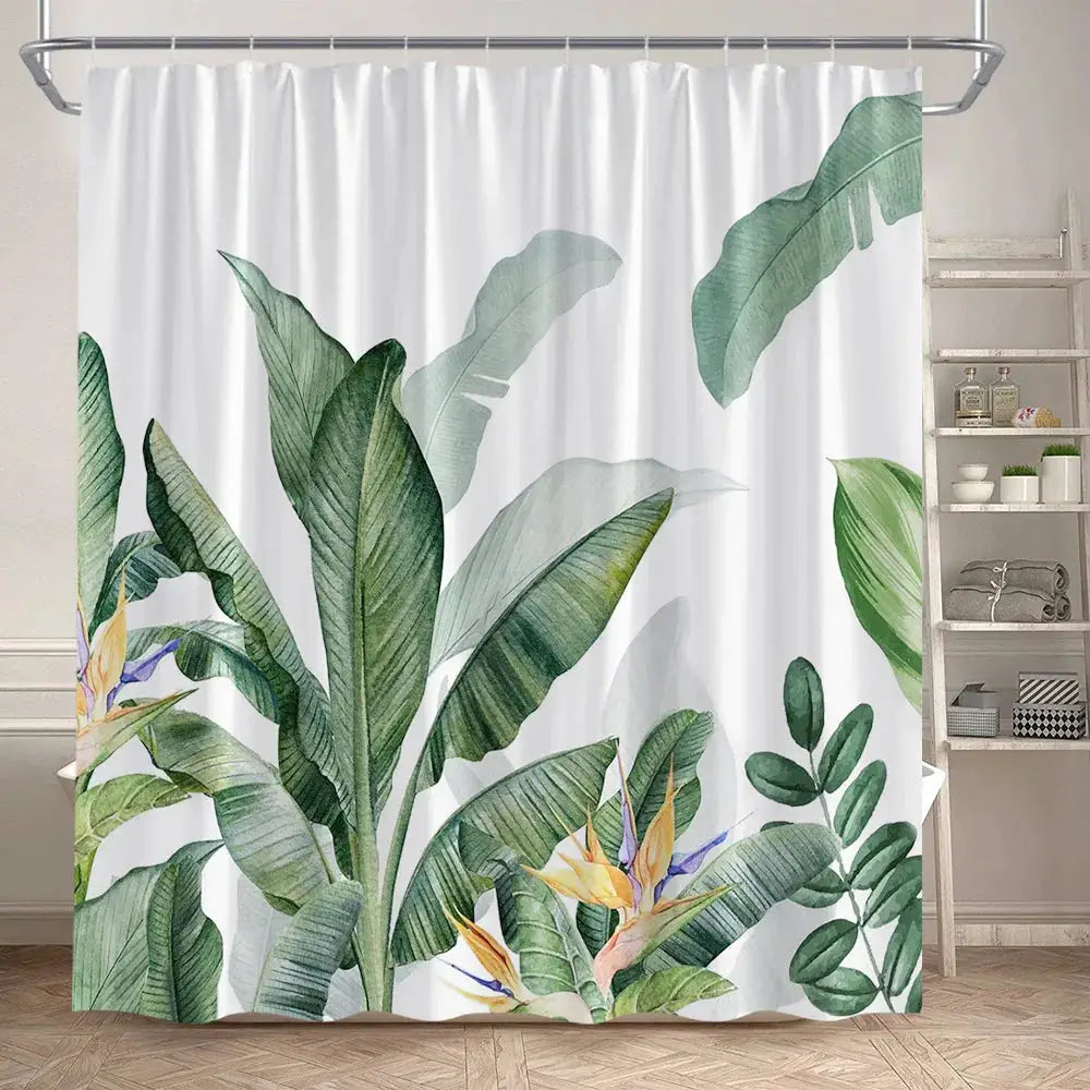 Tropical Leaves Shower Curtain Green Palm Leaf Monstera Plant Bath Curtains Set Polyester Fabric Home Bathroom Decor with Hooks from PriceLows™