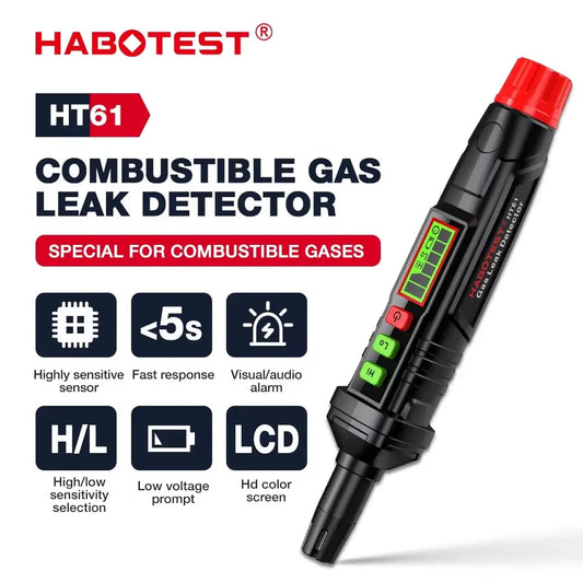HABOTEST HT61Gas Leak Detector Natural Gas Detector with Audible & Visual Alarm Portable Gas Sniffer to Locate Combustible Leak from PriceLows™