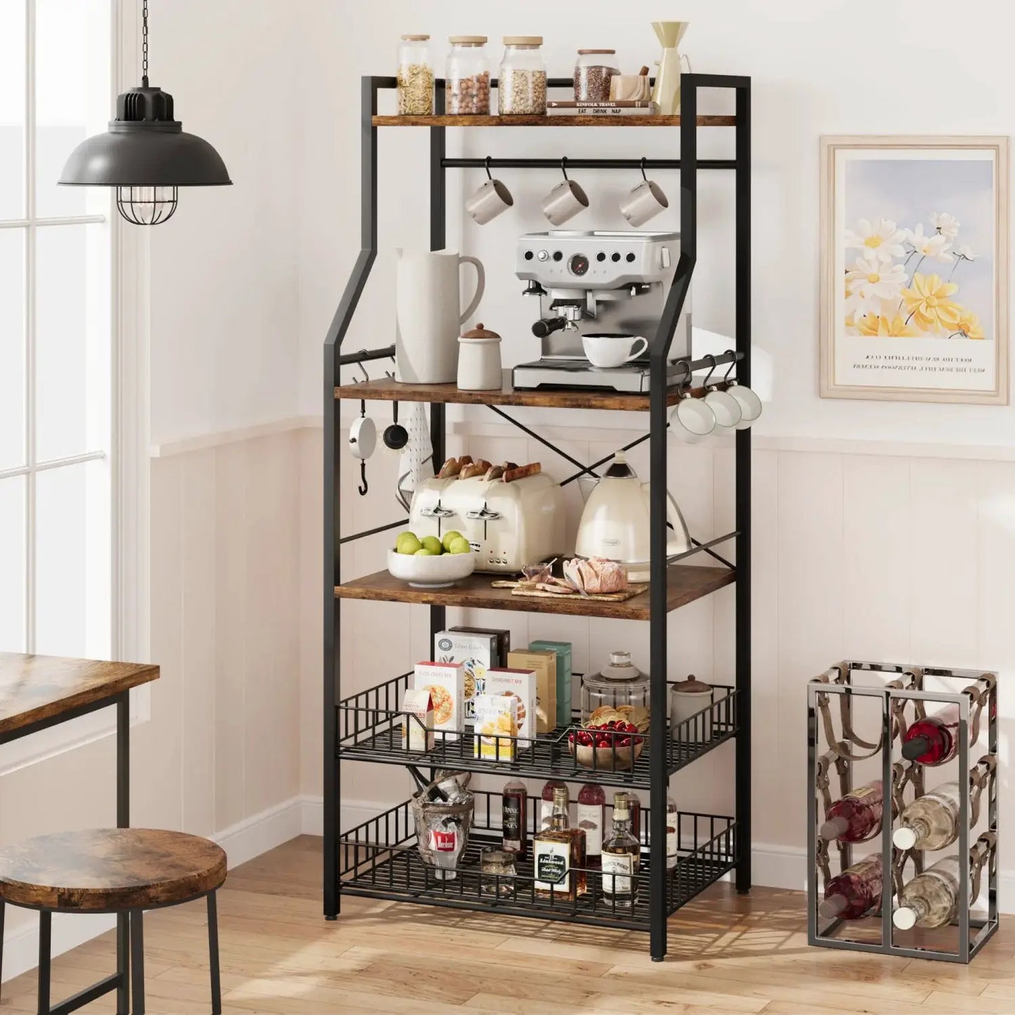 Kitchen Bakers Rack Microwave Oven Stand with 2 Large Wire Basket Industrial Coffee Bar Station from PriceLows™