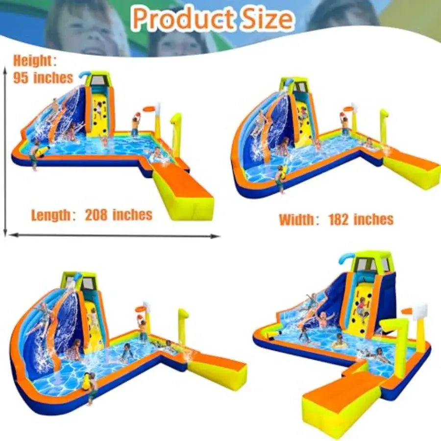 Inflatable Water Slide 8 in 1 Bounce House for Backyard Waterslide with Slide Climbing Wall Splash Pool Basketball Rim Sprinkle from PriceLows™