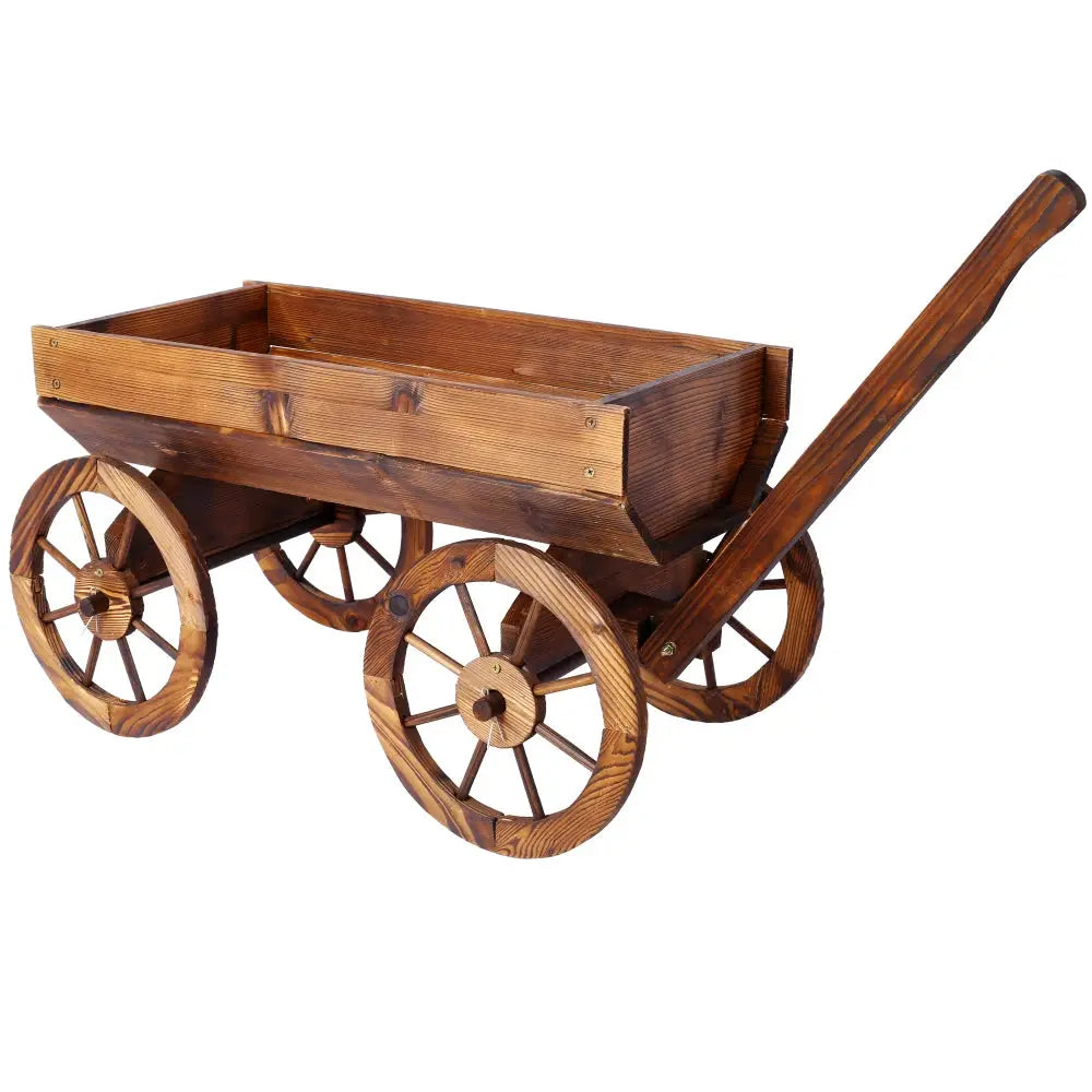 Wood Wagon Flower Planter Pot Stand W/Wheels Home Garden Outdoor Decor from PriceLows™