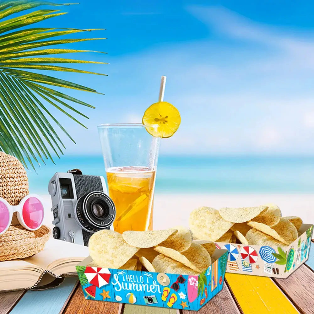 Hawaiian Snack Trays | Tropical Paper Design | 4 8 12 Piece Sets