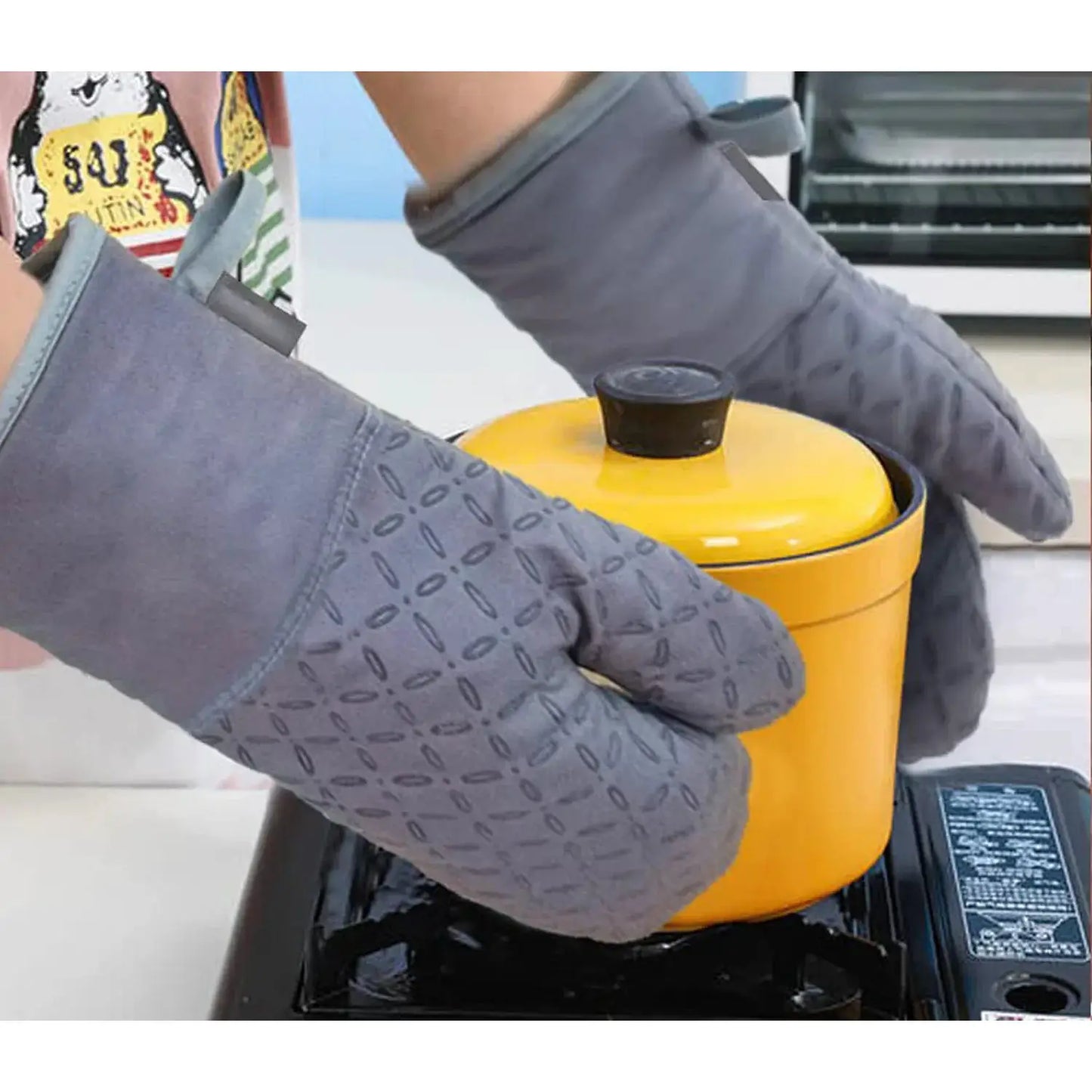 Oven Mitts | High Heat 500F | Non Slip Silicone | 7x13in Gray (2 Pcs)
