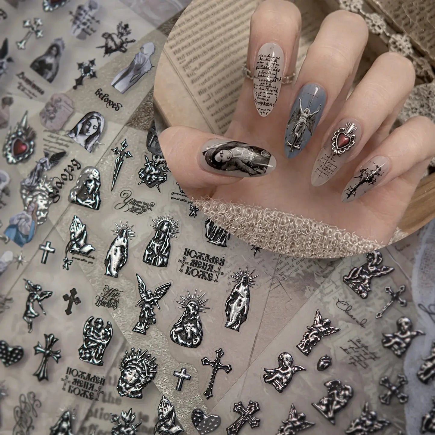5D Metal Cupid Angel Nail Art Stickers Retro Baroque Cross Y2K Self-adhesive Nail Art Decals Gothic Vintage Style Manicure DIY from PriceLows™