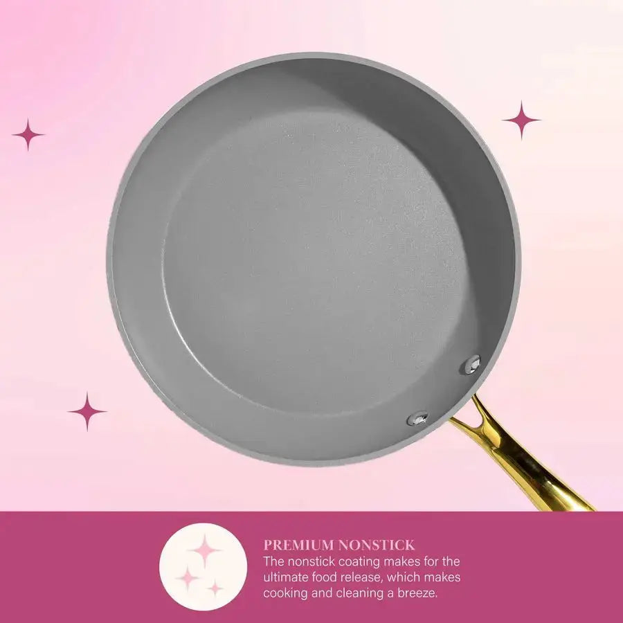 Iconic Nonstick Pots and Pans Set, Multilayer Nonstick Coating, Matching Lids With Gold Handles, Made without PFOA, Dishwasher S from PriceLows™