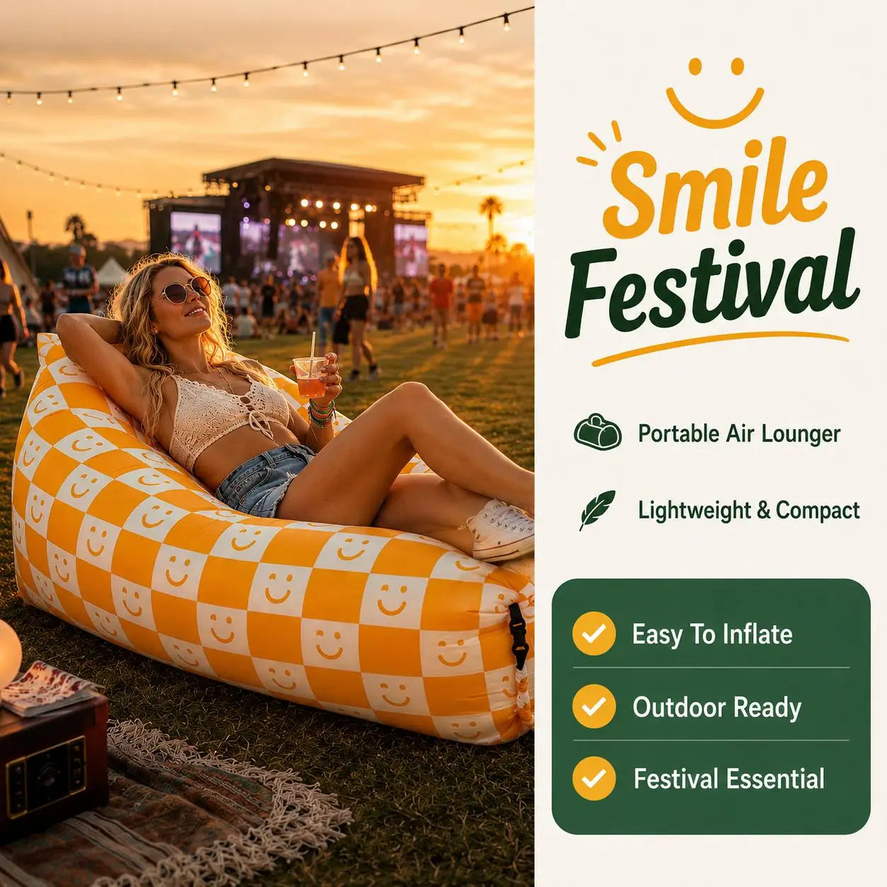 Inflatable Air Lounger Sofa | No Pump | Portable Outdoor Lounger | One Size