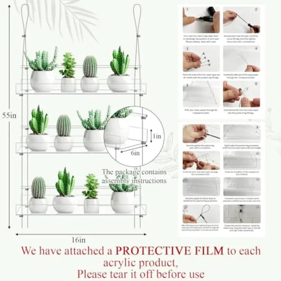 2 Pcs 16 Inch 3 Tier Clear Hanging Window Plant Shelves Acrylic Shelves Hanging Plant Stand Window Hanger Flower Pot Organizer from PriceLows™