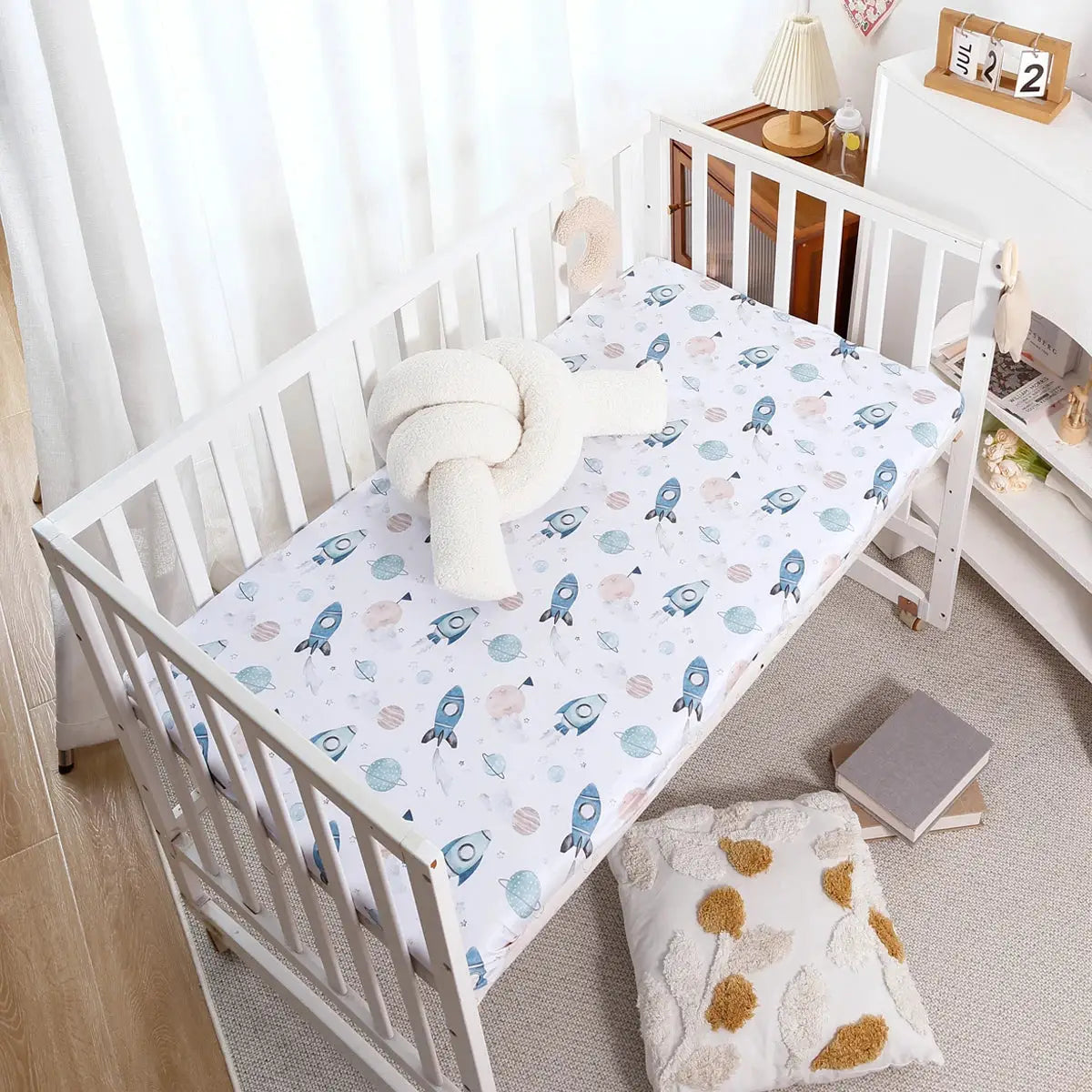 Elinfant 100% Polyester Crib Fitted Sheet, Luxurious Mattress Cover for Home & Travel,Nursery Bedding Set ,Crib Essentials from PriceLows™