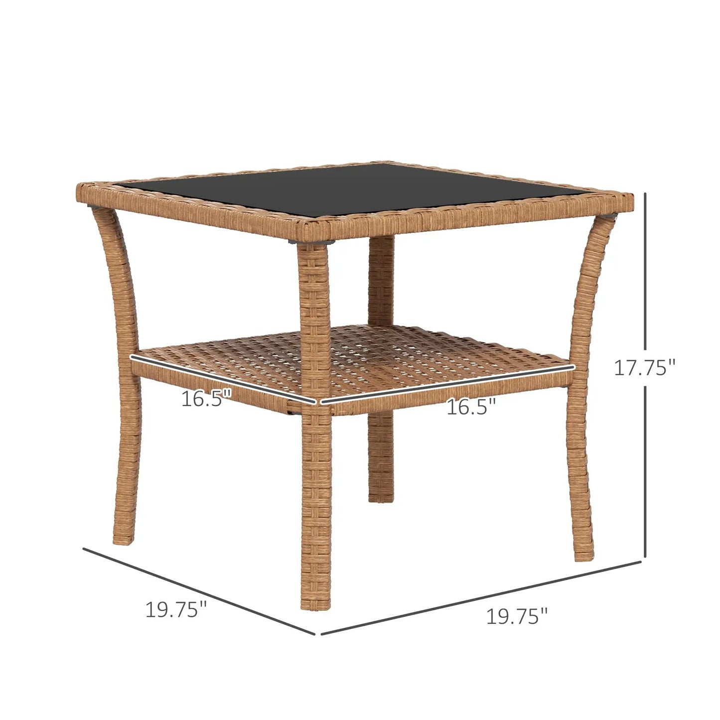 Outsunny Patio Wicker Coffee Table W/ Two-Tier Design, Side Table, Sand from PriceLows™