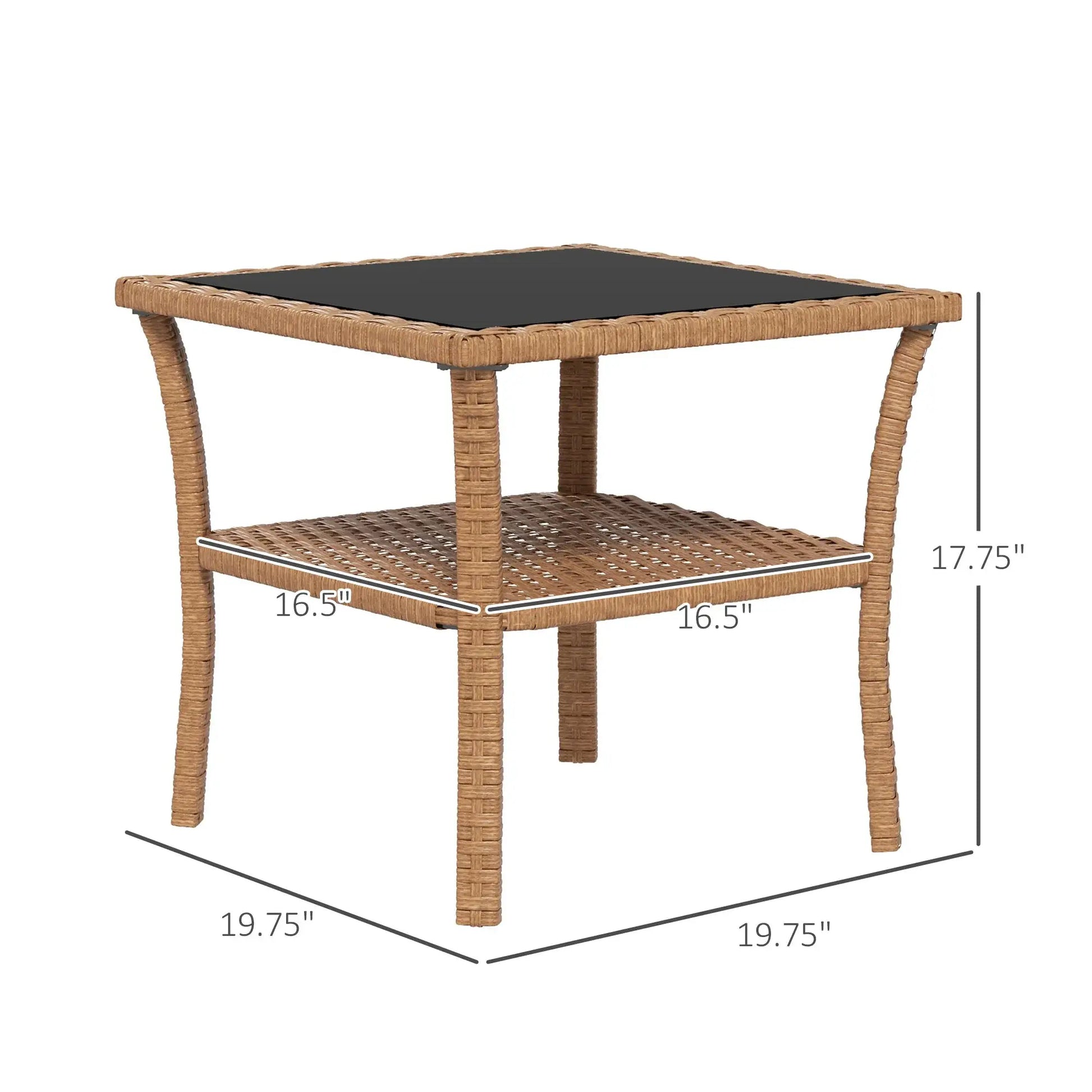 Outsunny Patio Wicker Coffee Table W/ Two-Tier Design, Side Table, Sand from PriceLows™