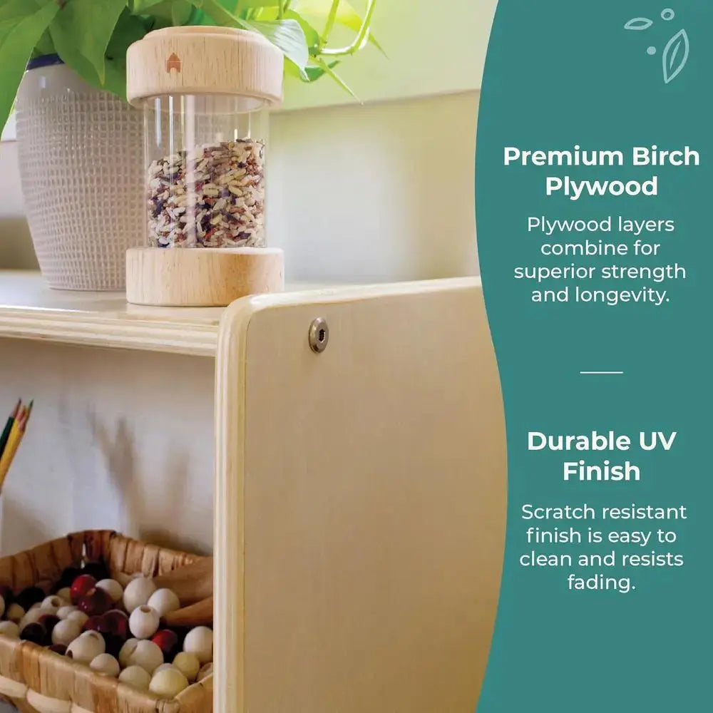 Open Shelving Storage with 3 Fabric Bins: Wooden Kids Bookcase and Toy Organizer for Homeschool and Classroom Use from PriceLows™