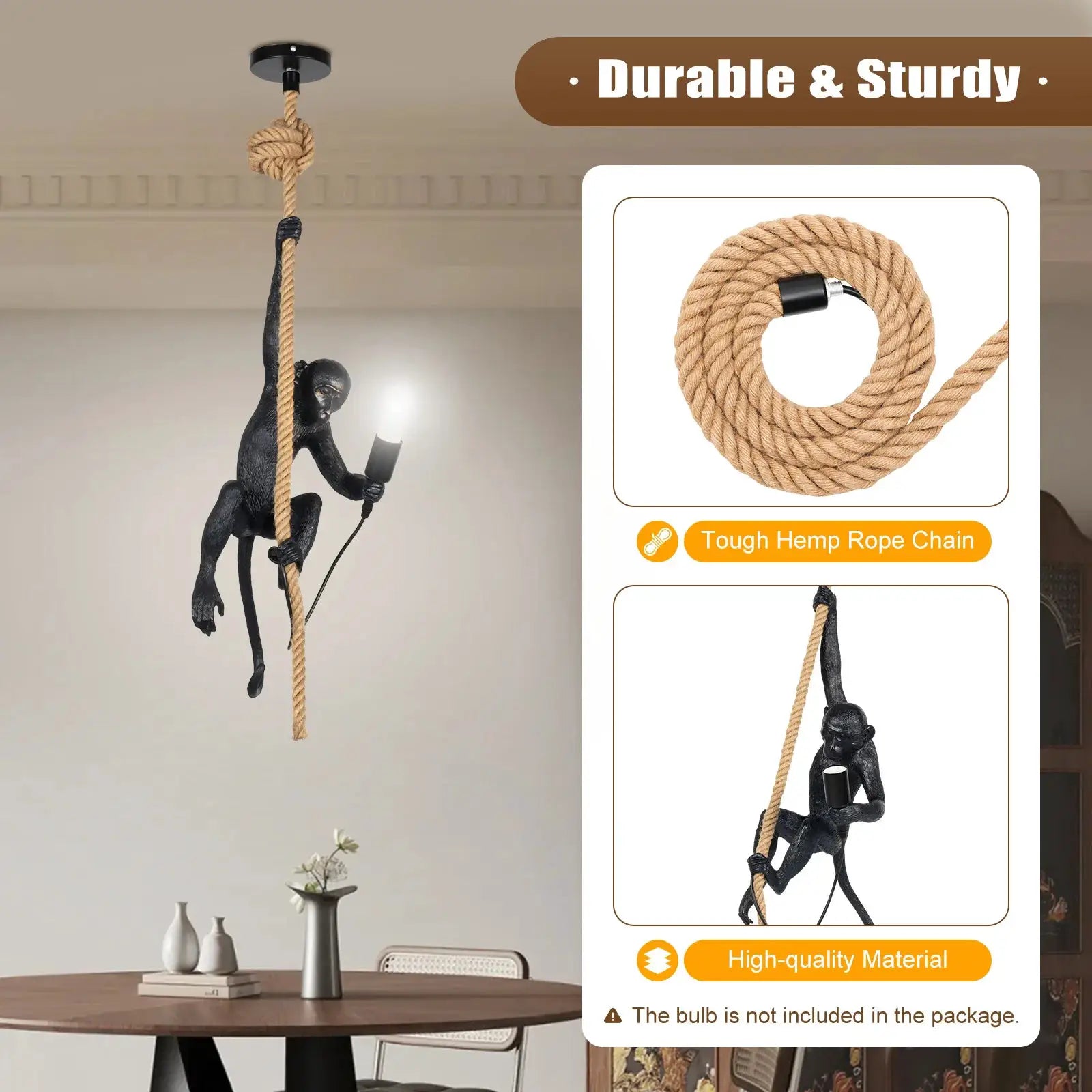 Vintage Resin Hemp Rope Monkey Pendant Light Creative Bedroom Cafe Restaurant Bar Chandelier Ceiling Pendant Lamp Fixture from PriceLows™