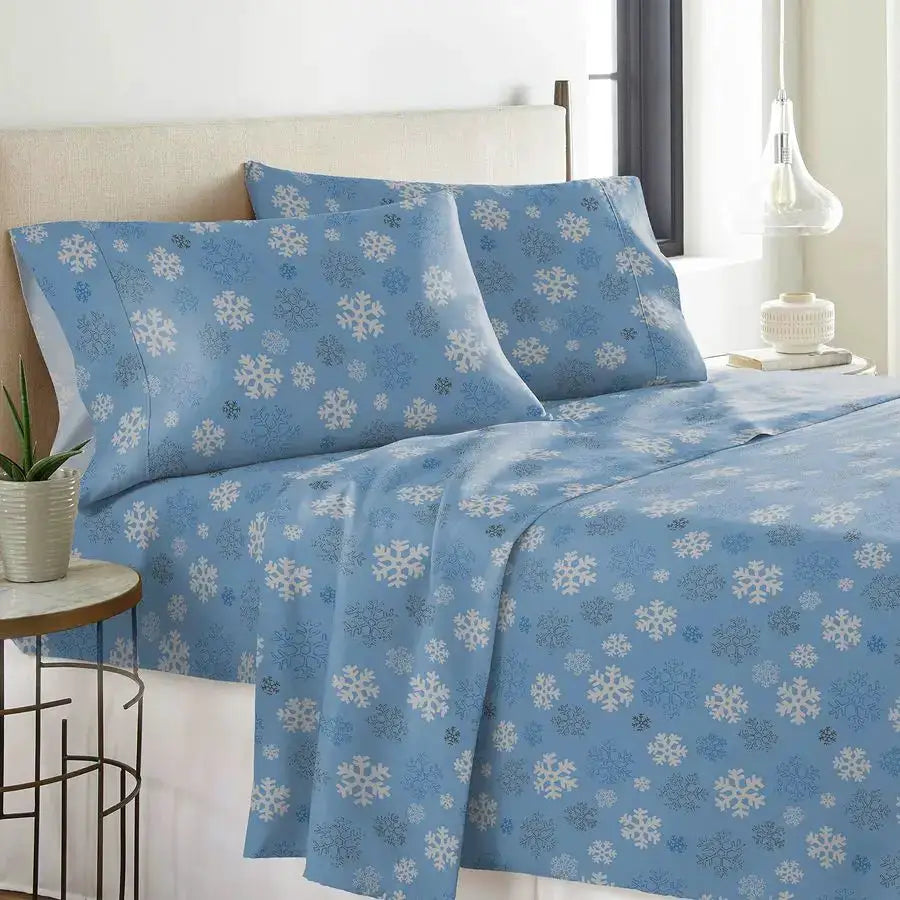 Heavy Weight Flannel Sheet Set, Queen, Snow Flakes Warm amp Cozy 100 Cotton Flannel PreShrunk 170 GSM Deep Pockets Easy Fit Elas from PriceLows™