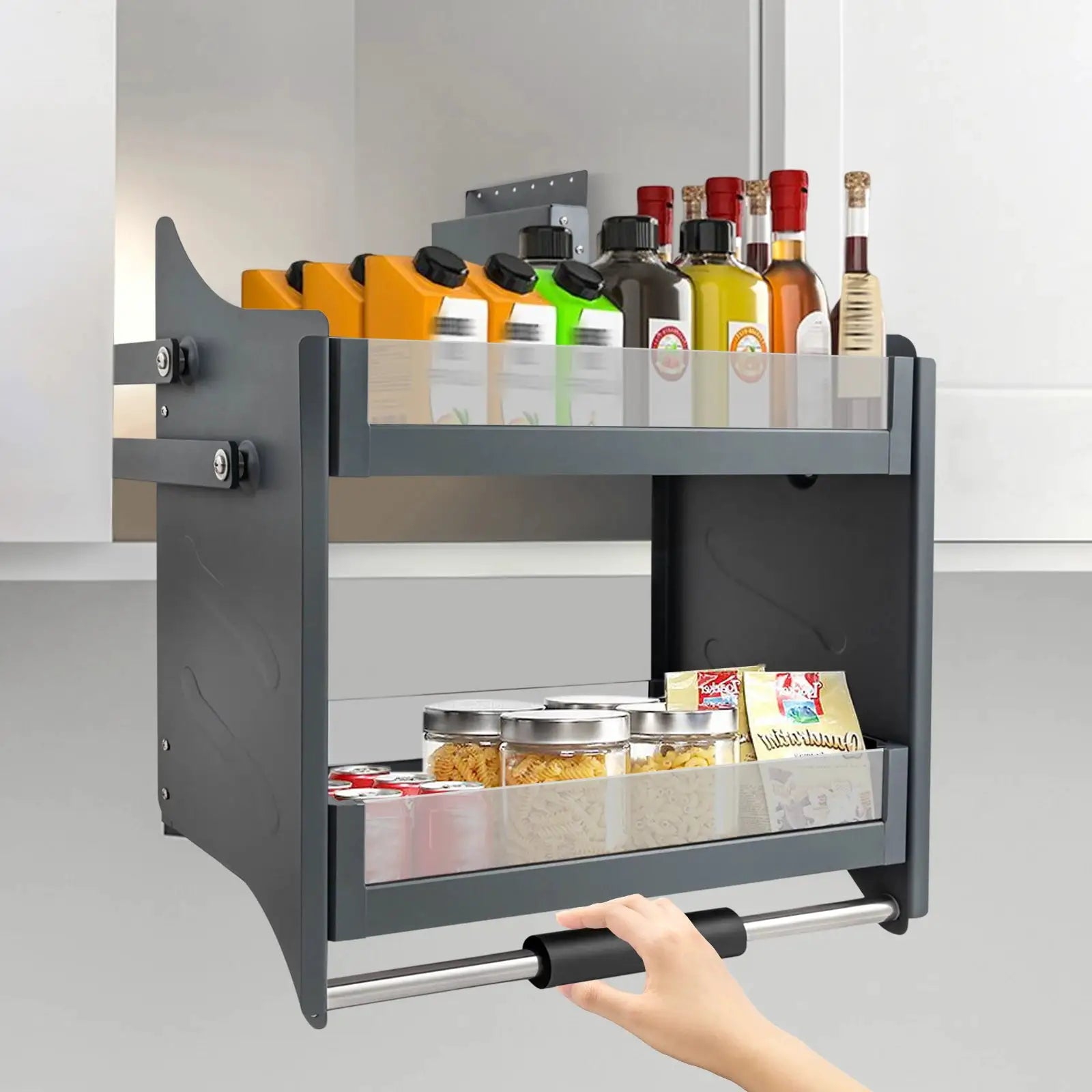 2-tier Pull-down Cabinet Storage Shelf Adjustable Bearing Upper Kitchen Wall Cabinet Organizer from PriceLows™