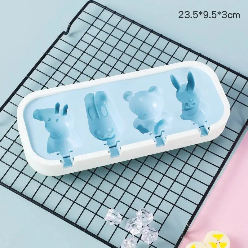Cartoon Animals Silicone Ice Cream Mold Easy Popsicle Molds with Lid and sticks DIY Homemade Ice Lolly Ice Cream Bar Pop Molds from PriceLows™