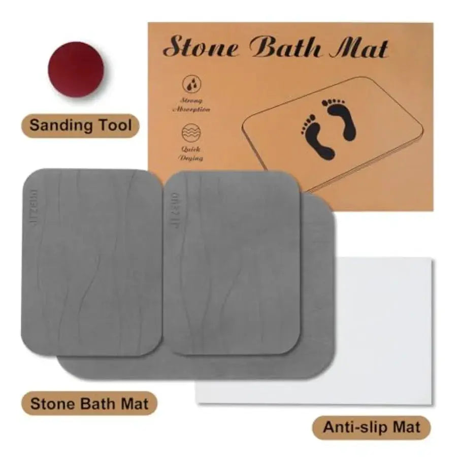 Stone Bath Mat, Set of 3, Diatomaceous Earth Shower Mat, Non-Slip Super Absorbent Quick Drying Bath Mat for Bathroom Floor, Gre from PriceLows™
