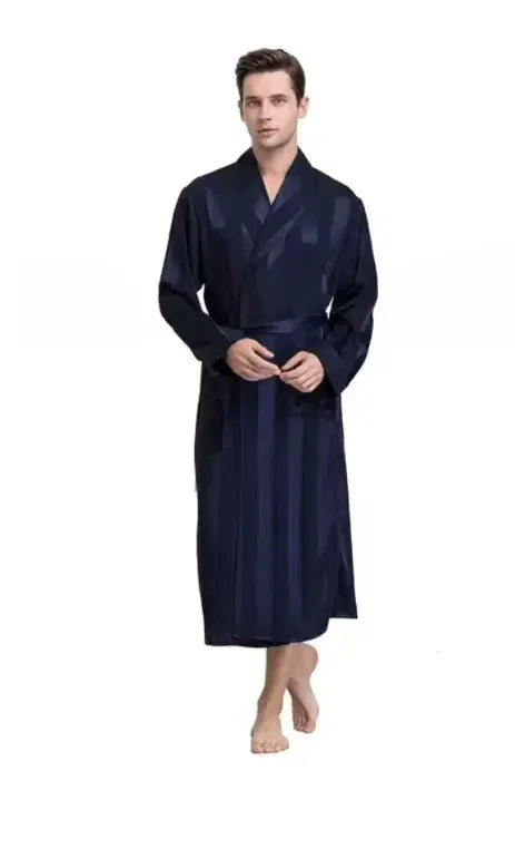 Men Bathrobe | Navy Striped Shawl Collar | With Pockets | Plus 3XL To 5XL