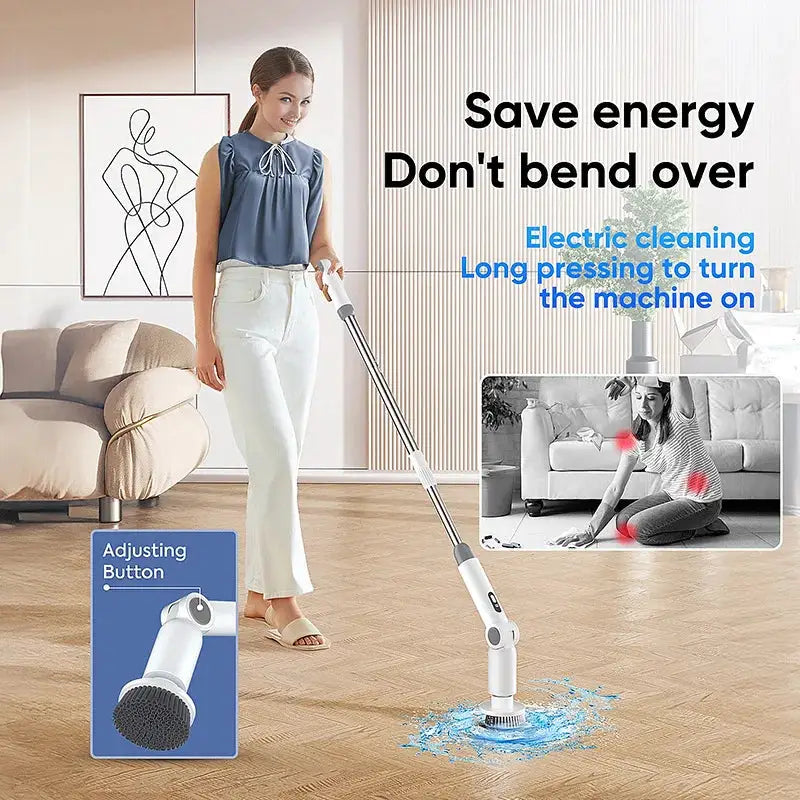 Electric Spin Scrubber | 8-in-1 Cleaning | IPX7 Waterproof | Adjustable Extension