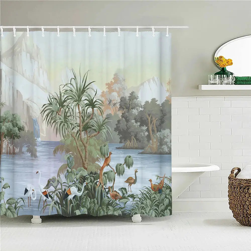 Tropical Leaves Palm Tree Bird Animals Pattern Shower Curtains Bathroom Curtain Waterproof Frabic Bath Bathroom Curtains from PriceLows™