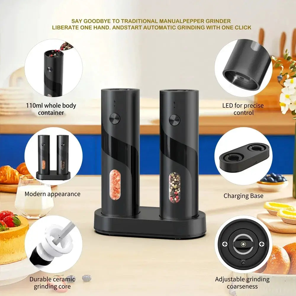 Electric Salt And Pepper Grinder Set | Rechargeable | Charging Base Included