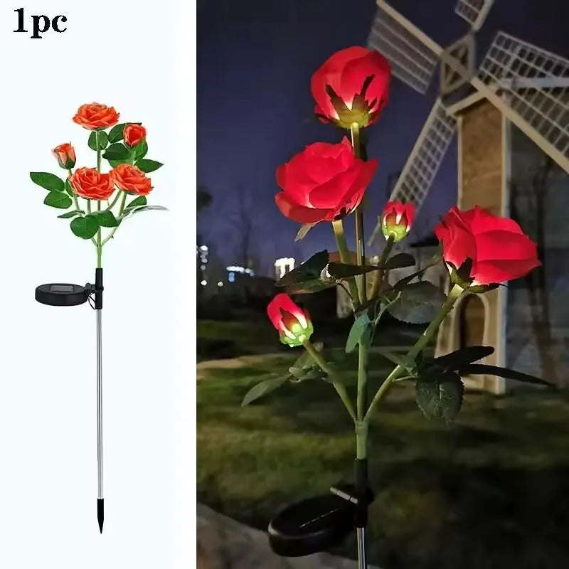 1PC Solar 5-Head Rose Flower LED Light,Outdoor Plug-in Decoration Lights,Landscape Lightting For Garden Lawn Yard Path Graveyard from PriceLows™