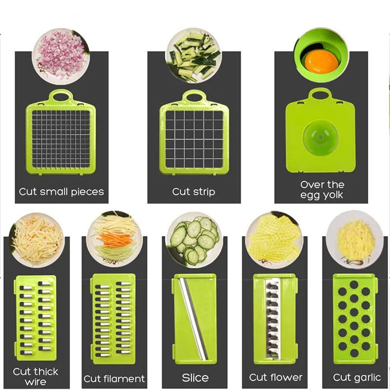 Vegetable Chopper | Stainless Steel Blades | 14/16-Pcs | Multi Blade