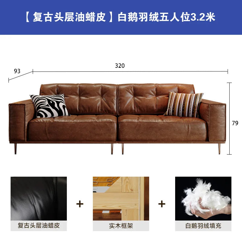 Leather Sofa | Oil Wax Finish | Top Grain Cowhide | Small Living Room