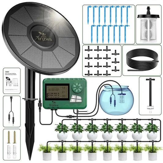 Solar Irrigation Equipment Greenhouse Irrigation Drip Irrigation Kit with 15M Hose for Potted Plants with Automatic Timer from PriceLows™