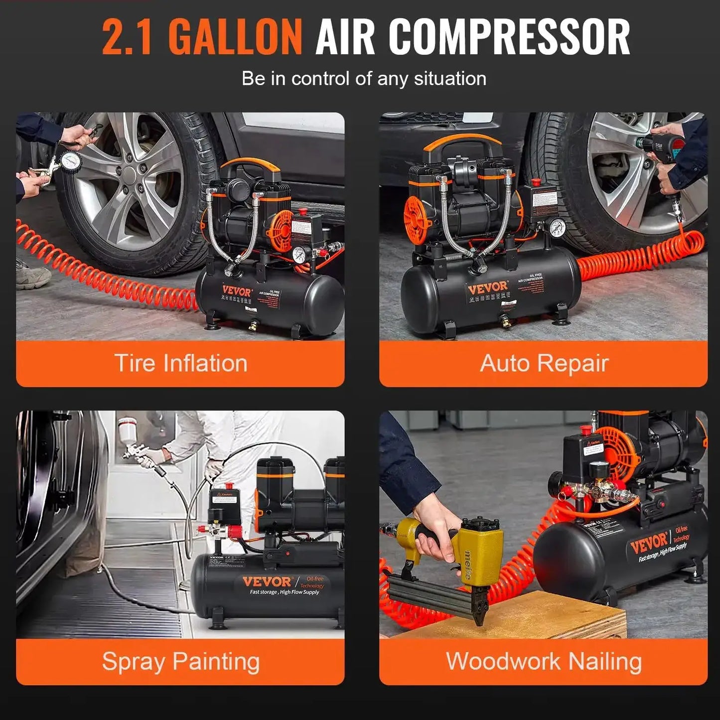SucceBuy Silent Air Compressor 900W 1450W 1800W Quiet Oil-free Portable Air Pump for Repair Tire Inflation Whisper Compressor from PriceLows™