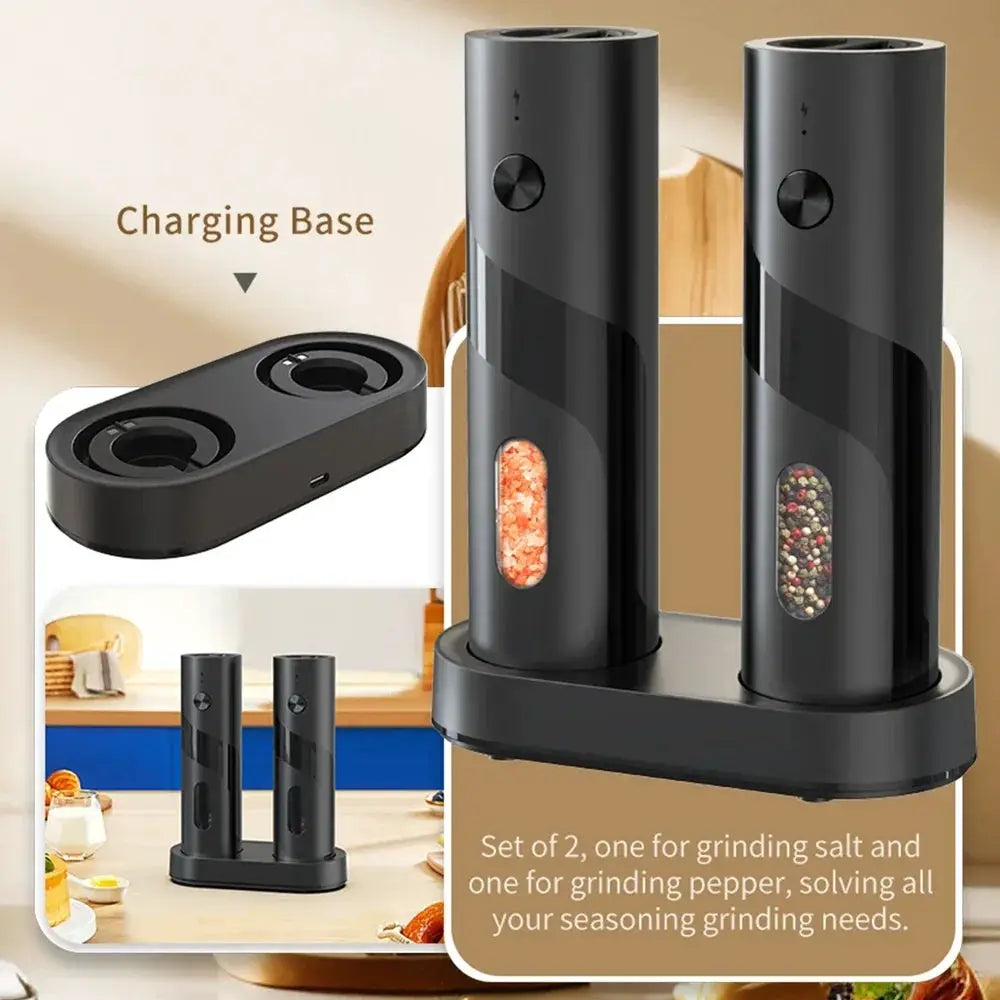 Electric Salt And Pepper Grinder Set | Rechargeable | Charging Base Included