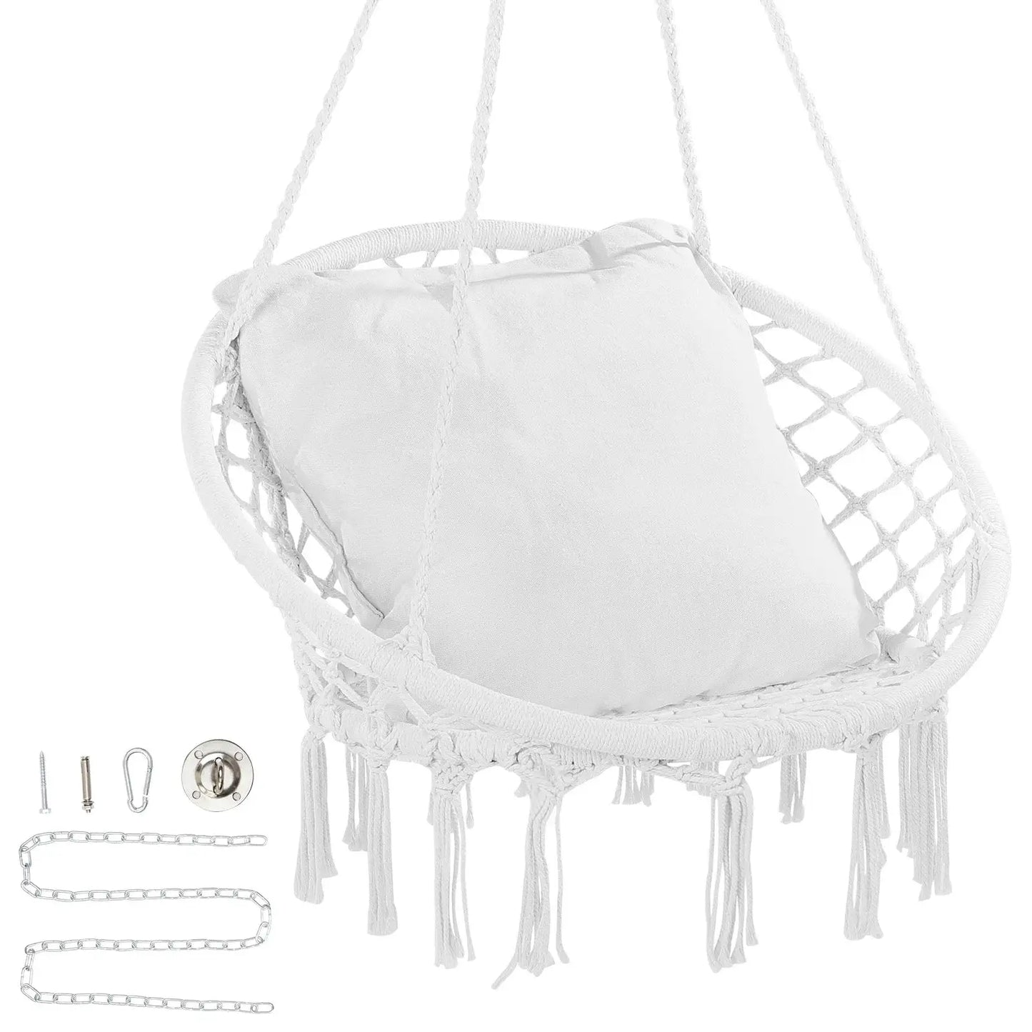 SucceBuy Hanging Hammock Swing Chair 330lbs Macramé Hanging Chair Cotton Rope Swing Chair for Bedroom Balcony Patio Garden White from PriceLows™