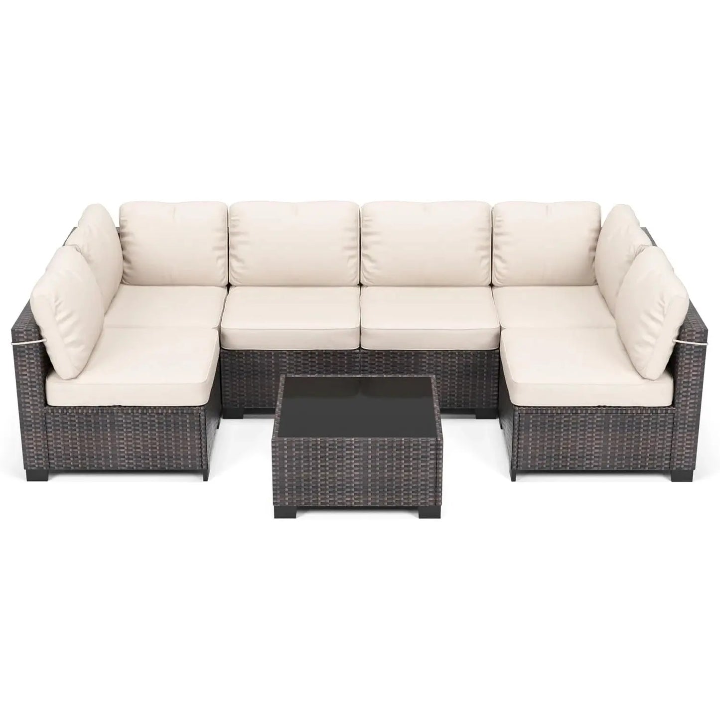 7-Piece Modular Outdoor Furniture Set, PE Rattan Wicker Sectional Modular Conversation Sofa Set, Perfect For Garden Balcony from PriceLows™