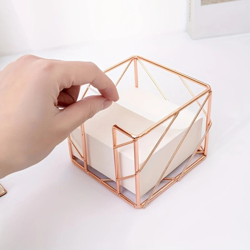 Sticky Note Holder | Iron Desk Organizer | 9.8x9.8x7.8 cm | Gold, Rose Gold