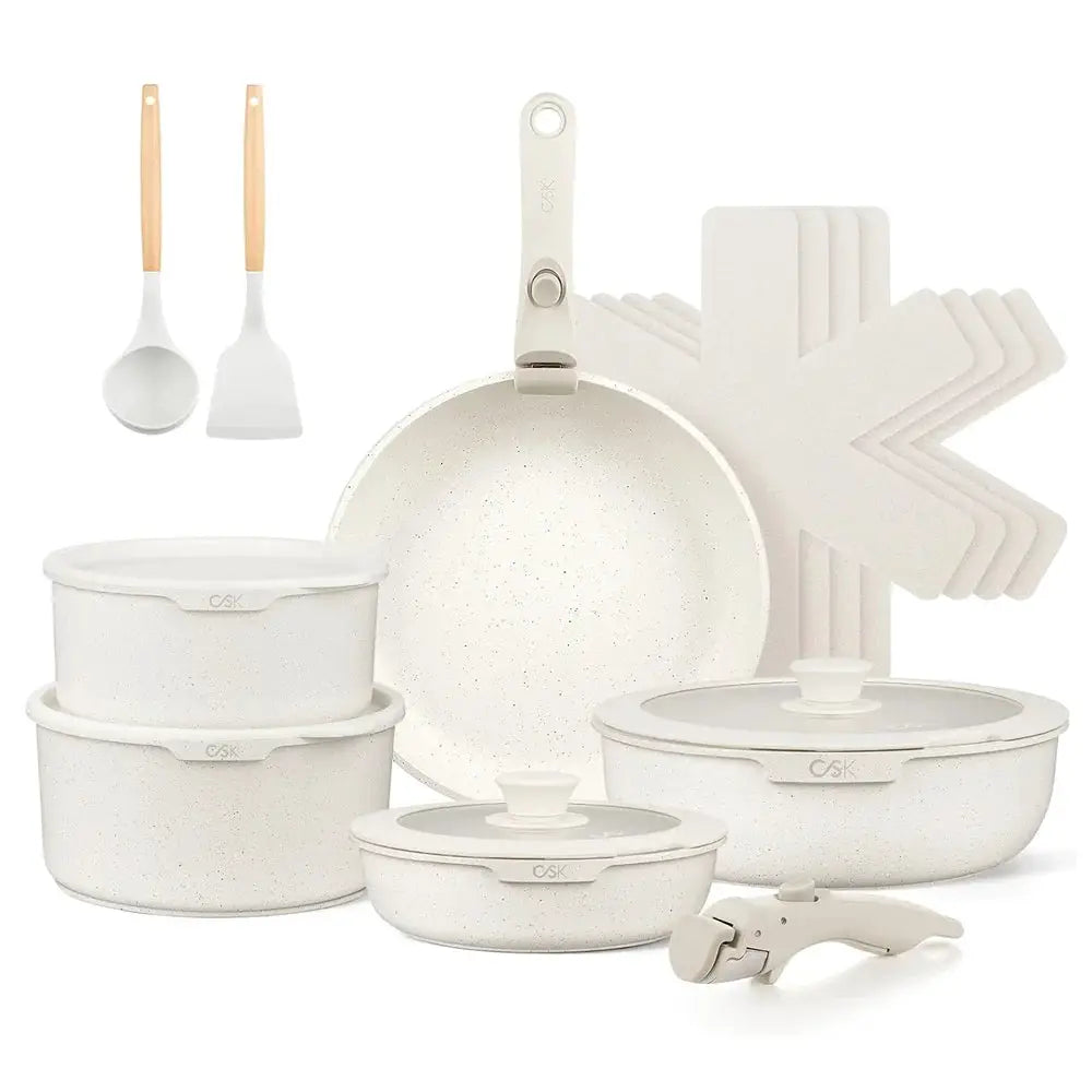 KOCH SYSTEME CS 17PCS Cookware Set Kitchen Nonstick Pots and Pans Set With Detachable Handle Sauce Pot Milk Pots Frying pan Induction Compatible White from PriceLows™