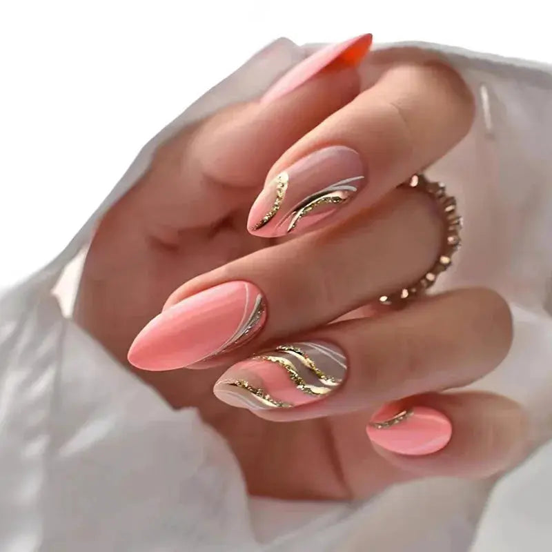 Almond Press On Nails | Acrylic Finish | Pearl Flower Design | 24 Piece Set