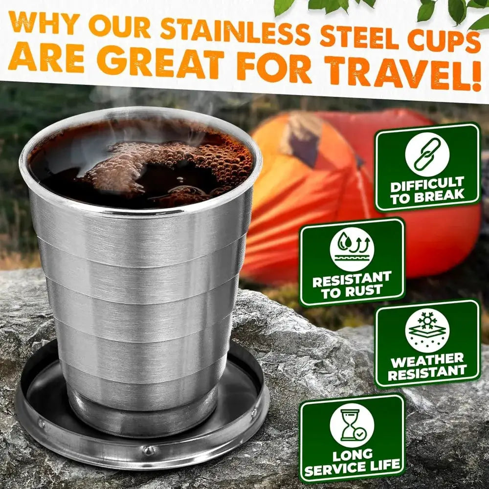 Foldable Cup with Lid 75ml-450ml Stainless Steel Shot Glass, Rustproof&Flexible, Easy-Carry Keychain For Travel,Fishing&Camping from PriceLows™