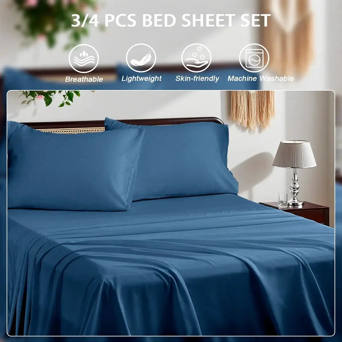 3/4 Piece Bed Sheet Set Soft Breathable Hotel Luxury Summer bedding Twin Flat Fitted Sheet Pillowcase from PriceLows™