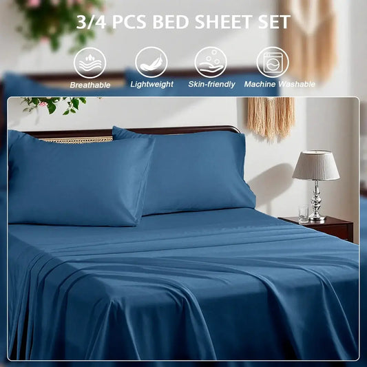 3/4 Piece Bed Sheet Set Soft Breathable Hotel Luxury Summer bedding Twin Flat Fitted Sheet Pillowcase from PriceLows™
