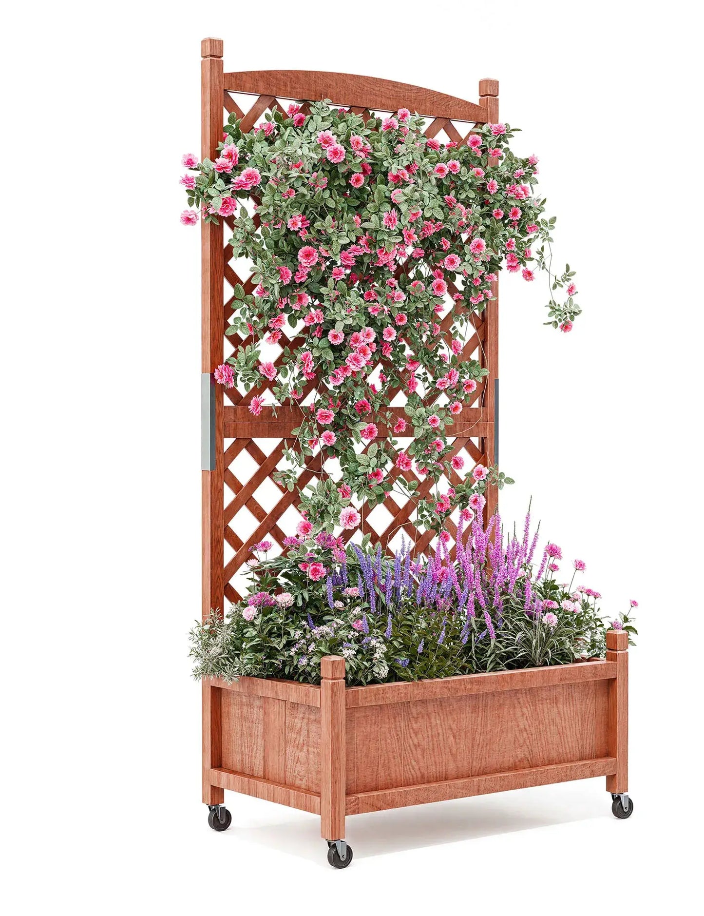 61.5" Wood Planter Box Raised Garden Bed With Trellis/Wheels For Plant & Flower, Standing Vertical Horticulture Trellis Planter from PriceLows™