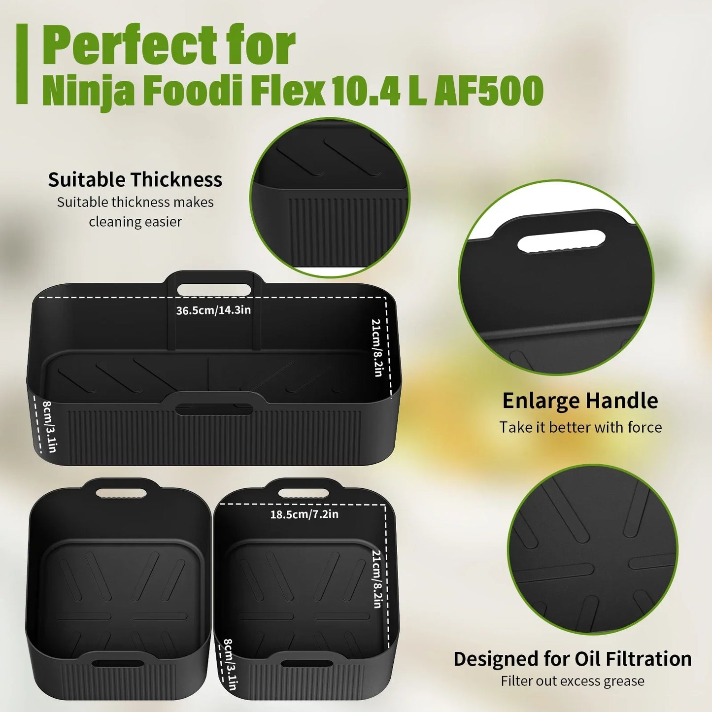 Air Fryer Tray Silicone Mold Set | 3 Piece | Ninja AF500 | Reusable Nonstick