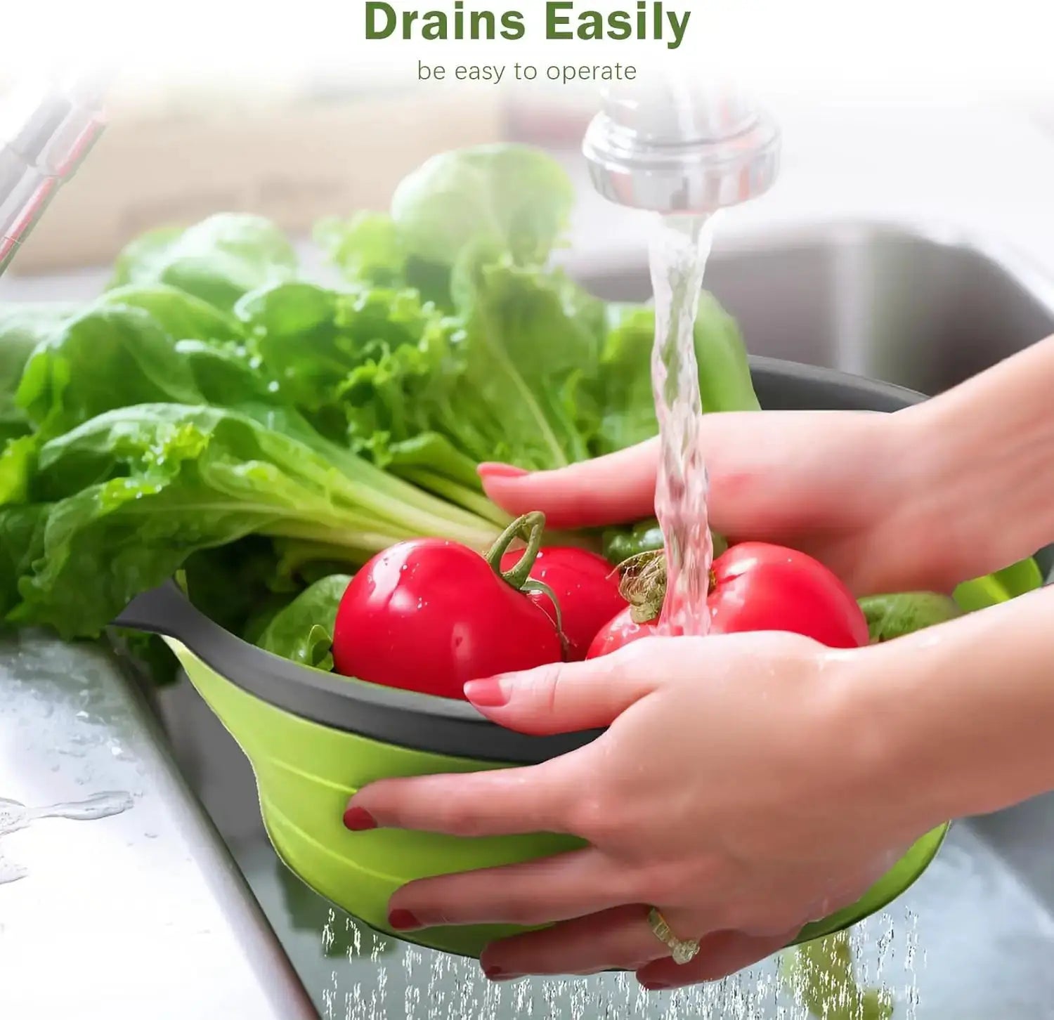 Green Single-Piece Collapsible Silicone Strainer - Multi-Purpose Colander for Pasta Fruits Vegetables Kitchen Travel from PriceLows™