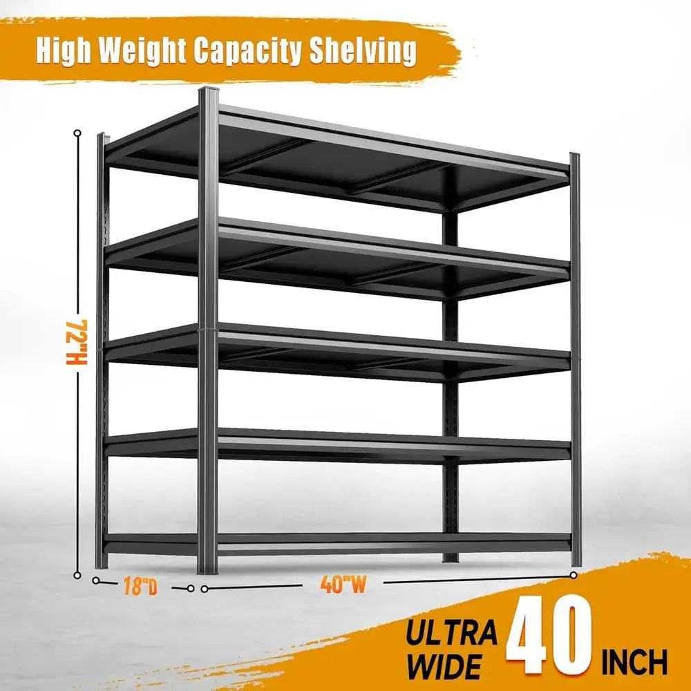 72 Heavy-Duty 5-Tier Garage Shelving, 40 Wide, 2500 lbs Capacity, Ideal for Storage in Garages, Warehouses, and Basements, Black from PriceLows™