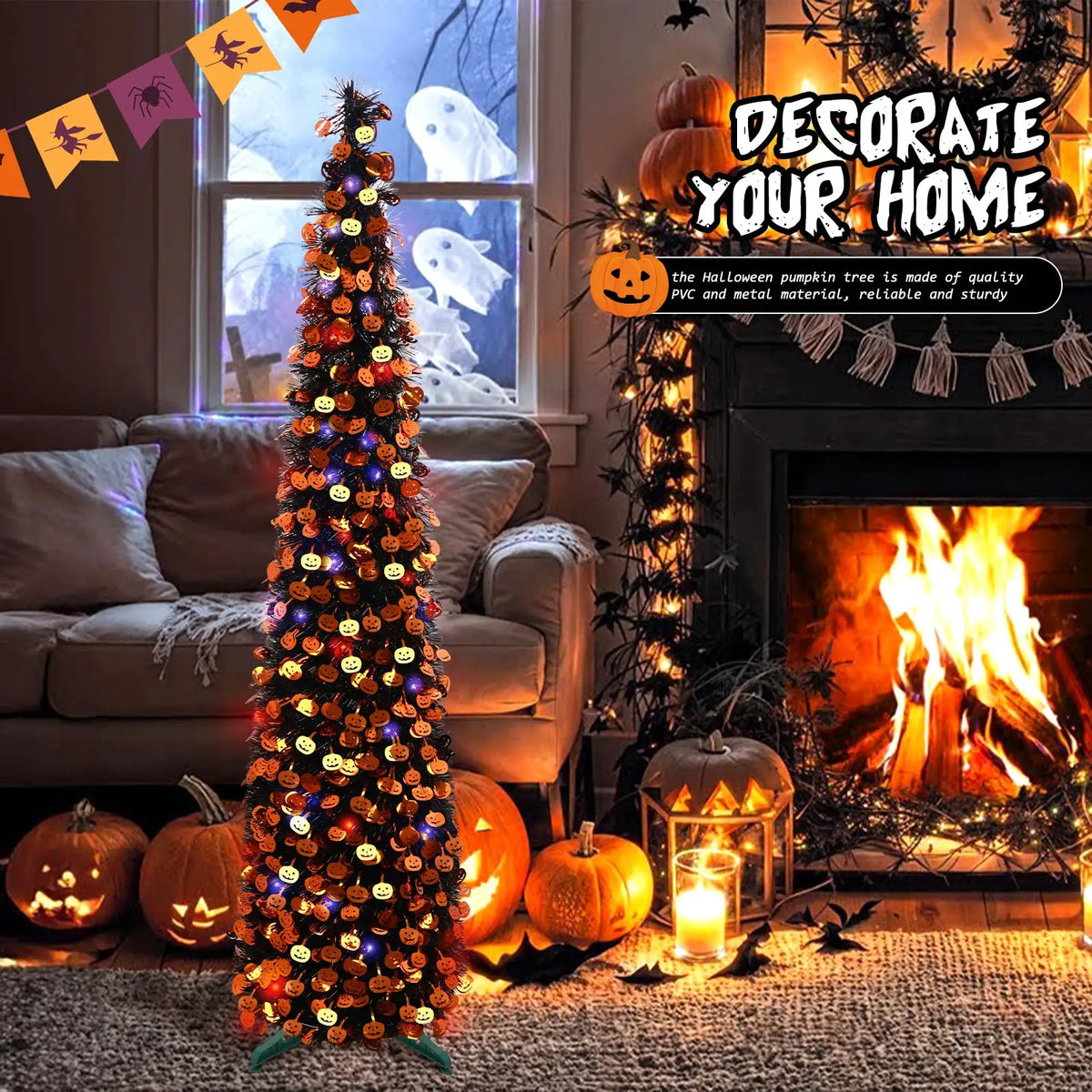 Pop Up Halloween Tree | 5 Ft | LED Lighted | Glitter Finish