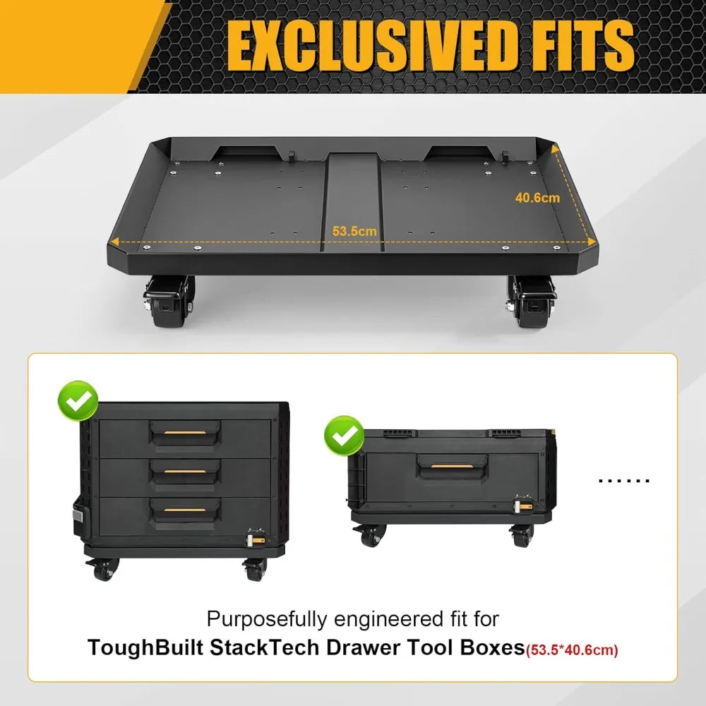 Heavy Duty Tool Box Dolly for ToughBuilt StackTech, Carbon Steel Cart Base with 4 Locking Wheels, Mobile Tool Storage for Garage & Jobsite from PriceLows™